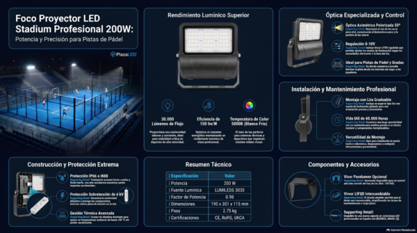 Foco Proyector LED Stadium 200W IP66 Profesional (160 lm/W)
